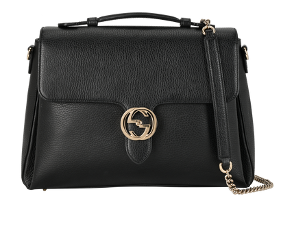 GG Interlocking Large Top Handle, &pound;650, Handbags, Black, Leather, Front view